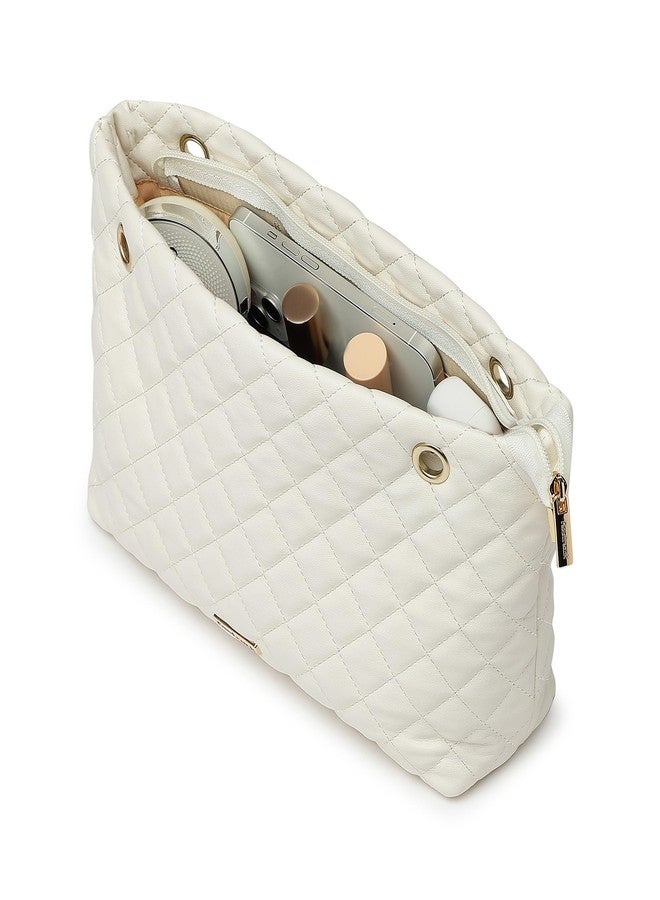 Fastrack Quilted Shoulder Bag | Faux-Leather Women's Handbag with Gold Chain Strap | White Sling Bag for Casual & Everyday Carry - Image 2